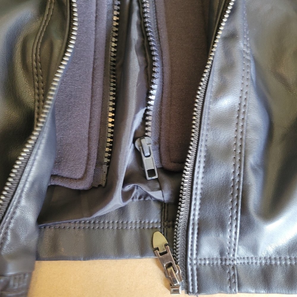 Newbeststyle Faux Leather Hoodie Lined Moto Jacket Womens Size XXL Navy - Picture 12 of 16